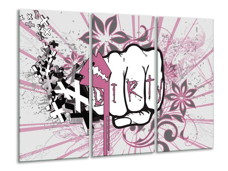 Canvas Schilderij Popart | Paars, Roze, Grijs | 120x80cm 3Luik