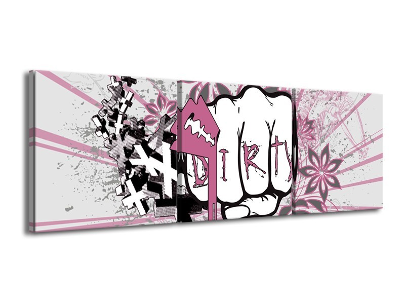 Canvas Schilderij Popart | Paars, Roze, Grijs | 150x50cm 3Luik