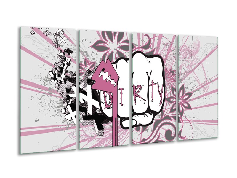 Canvas Schilderij Popart | Paars, Roze, Grijs | 160x80cm 4Luik