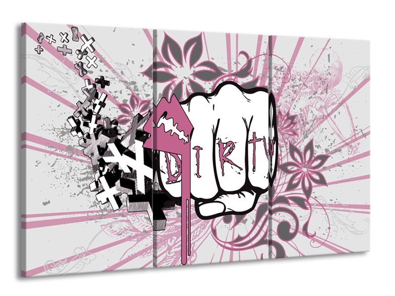 Canvas Schilderij Popart | Paars, Roze, Grijs | 165x100cm 3Luik