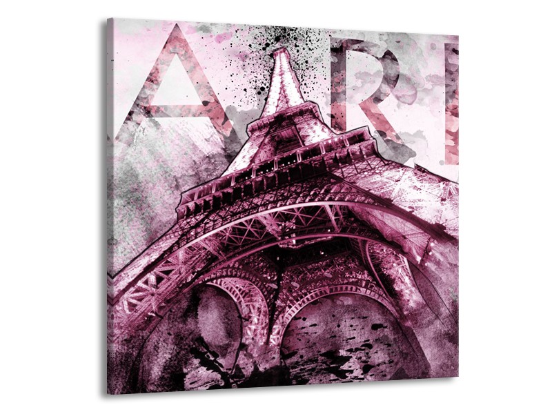 Canvas Schilderij Parijs, Eiffeltoren | Paars, Roze, Grijs | 50x50cm 1Luik