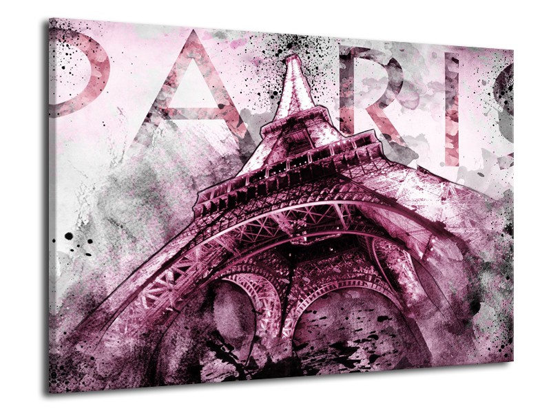 Glasschilderij Parijs, Eiffeltoren | Paars, Roze, Grijs | 70x50cm 1Luik