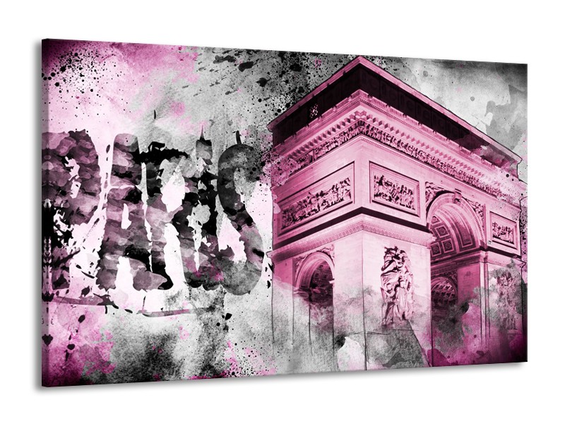 Canvas Schilderij Parijs, Steden | Paars, Roze, Grijs | 140x90cm 1Luik