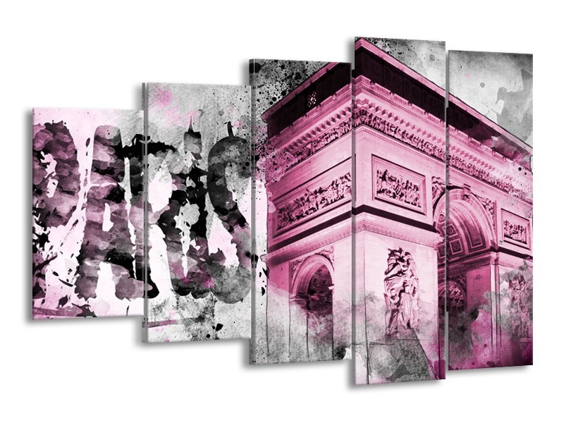 Glasschilderij Parijs, Steden | Paars, Roze, Grijs | 150x100cm 5Luik