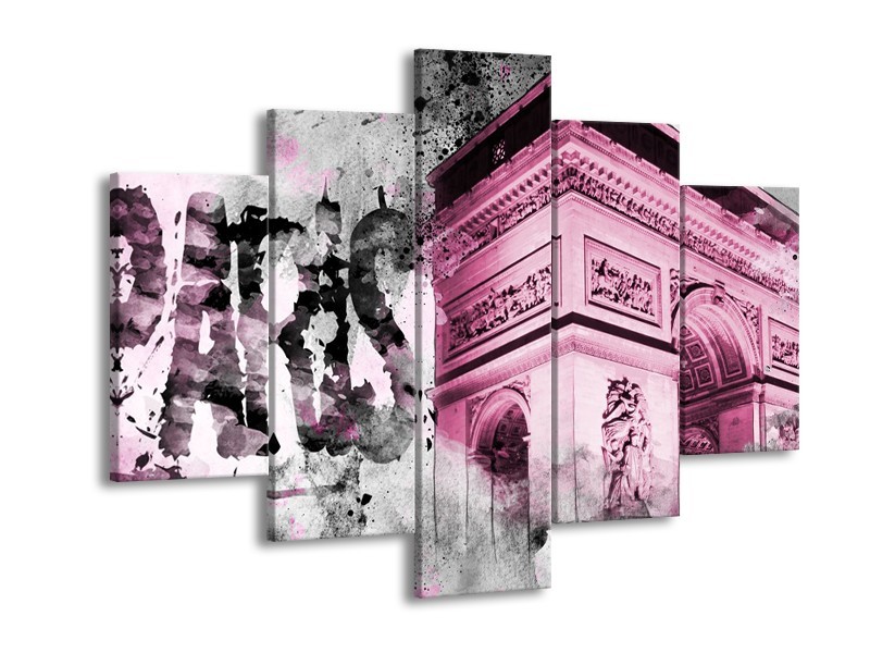 Glasschilderij Parijs, Steden | Paars, Roze, Grijs | 150x105cm 5Luik