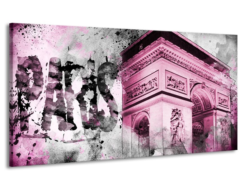 Canvas Schilderij Parijs, Steden | Paars, Roze, Grijs | 170x90cm 1Luik