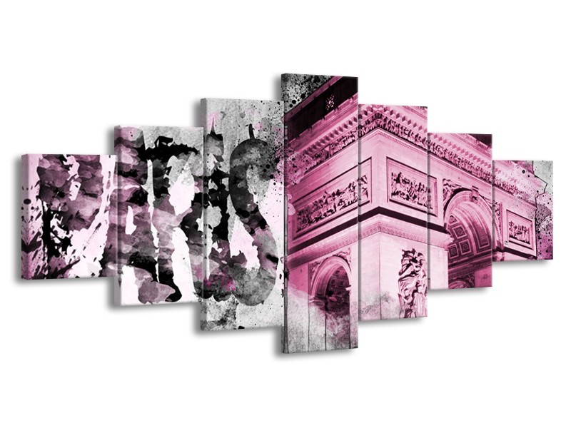 Canvas Schilderij Parijs, Steden | Paars, Roze, Grijs | 210x100cm 7Luik