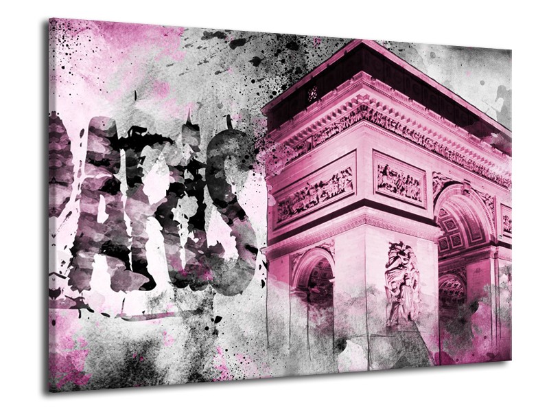 Canvas Schilderij Parijs, Steden | Paars, Roze, Grijs | 70x50cm 1Luik