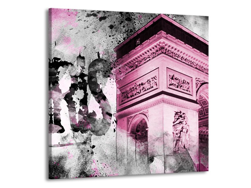 Glasschilderij Parijs, Steden | Paars, Roze, Grijs | 70x70cm 1Luik