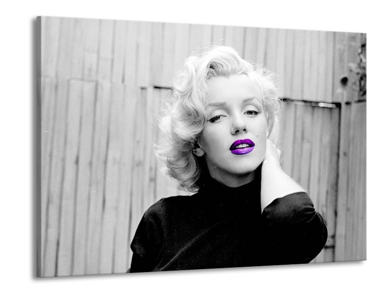 Glasschilderij Marilyn Monroe | Grijs, Zwart Paars | 100x70cm 1Luik