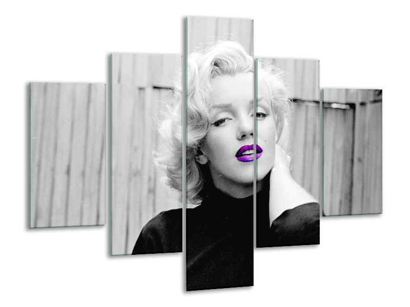 Glasschilderij Marilyn Monroe | Grijs, Zwart Paars | 100x70cm 5Luik