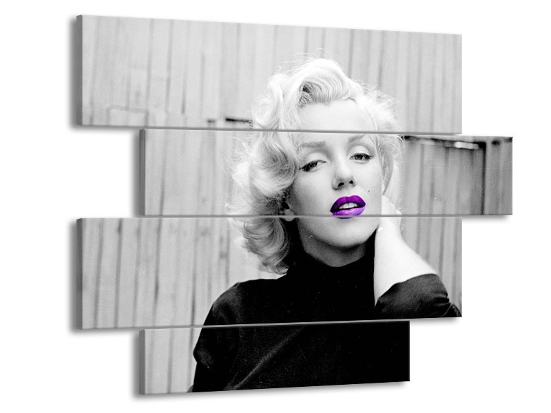 Glasschilderij Marilyn Monroe | Grijs, Zwart Paars | 115x85cm 4Luik