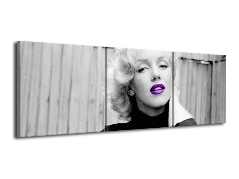 Canvas Schilderij Marilyn Monroe | Grijs, Zwart, Paars | 120x40cm 3Luik