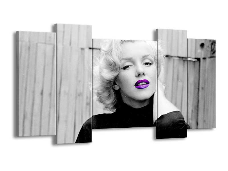 Canvas Schilderij Marilyn Monroe | Grijs, Zwart, Paars | 120x65cm 5Luik