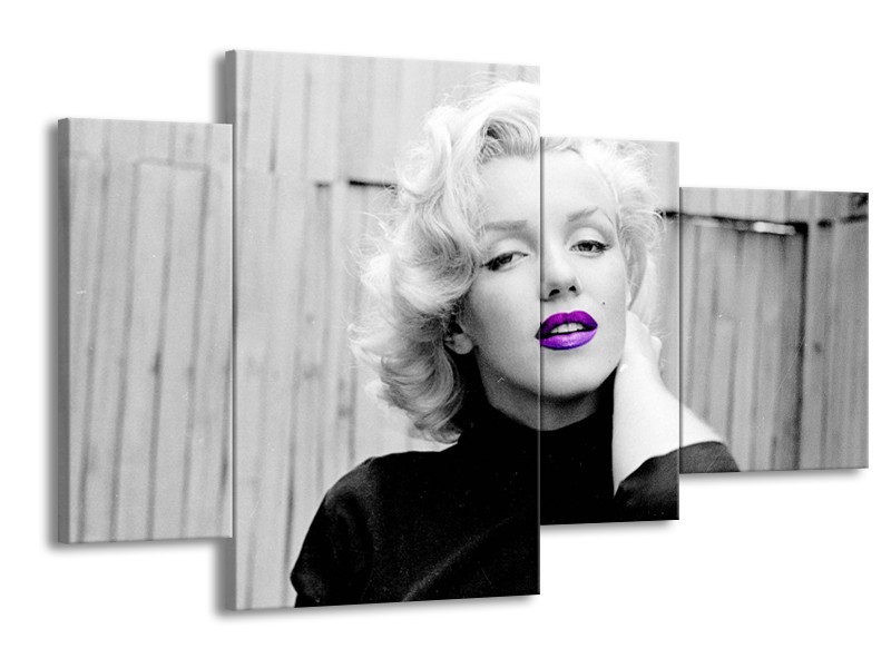 Canvas Schilderij Marilyn Monroe | Grijs, Zwart, Paars | 120x75cm 4Luik