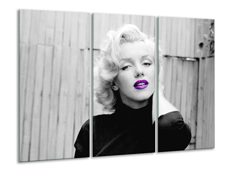 Glasschilderij Marilyn Monroe | Grijs, Zwart Paars | 120x80cm 3Luik