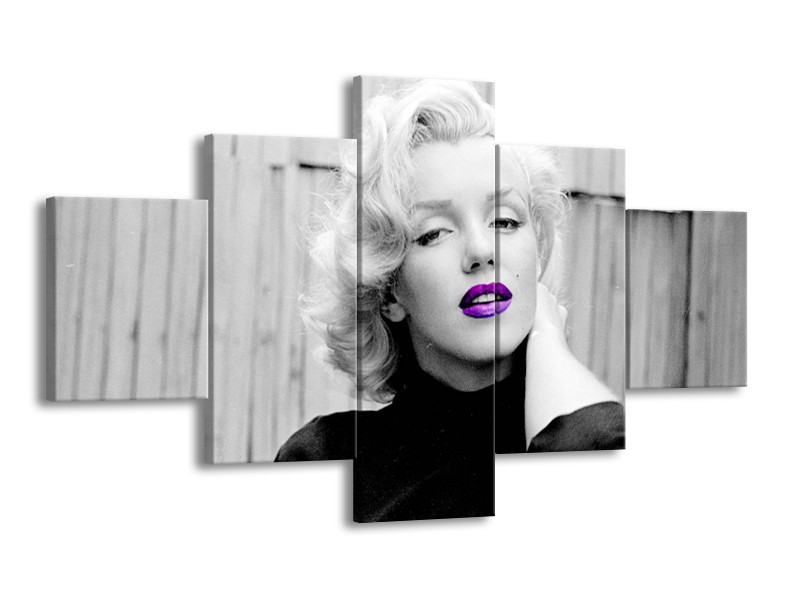 Canvas Schilderij Marilyn Monroe | Grijs, Zwart, Paars | 125x70cm 5Luik