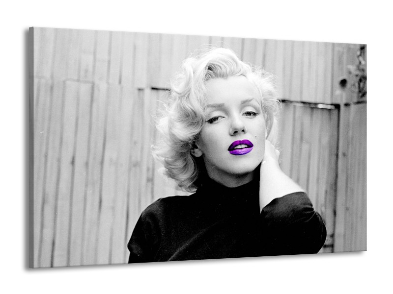 Glasschilderij Marilyn Monroe | Grijs, Zwart Paars | 140x90cm 1Luik