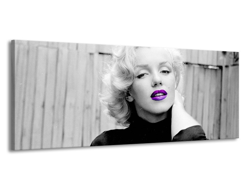 Canvas Schilderij Marilyn Monroe | Grijs, Zwart, Paars | 145x58cm 1Luik