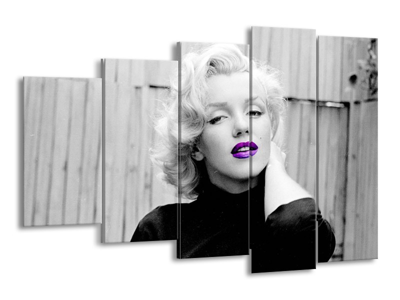 Glasschilderij Marilyn Monroe | Grijs, Zwart Paars | 150x100cm 5Luik