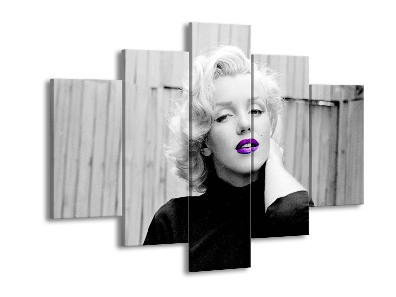 Glasschilderij Marilyn Monroe | Grijs, Zwart Paars | 150x105cm 5Luik