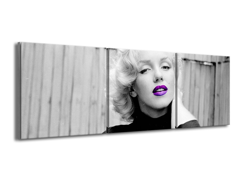 Canvas Schilderij Marilyn Monroe | Grijs, Zwart, Paars | 150x50cm 3Luik