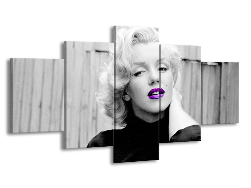 Canvas Schilderij Marilyn Monroe | Grijs, Zwart, Paars | 150x80cm 5Luik