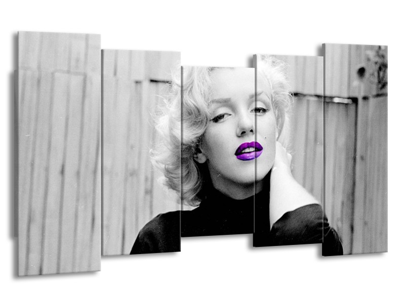 Canvas Schilderij Marilyn Monroe | Grijs, Zwart, Paars | 150x80cm 5Luik