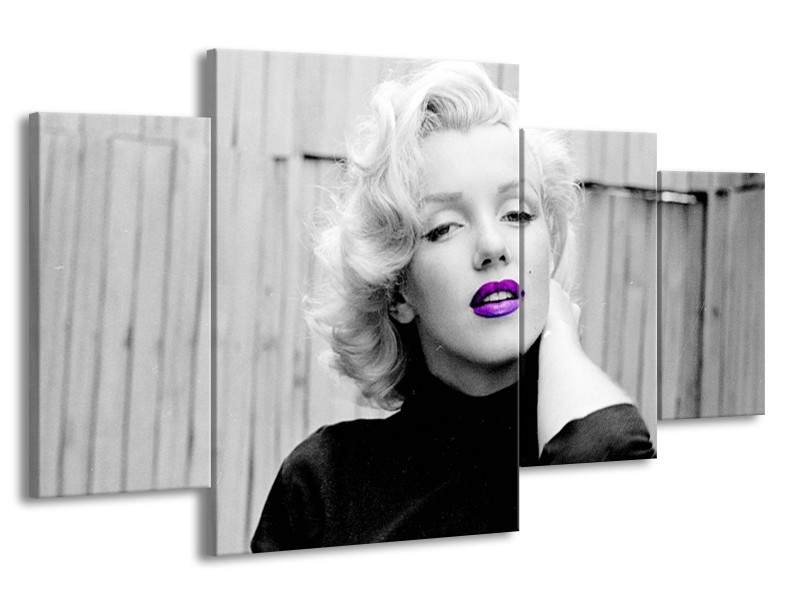 Glasschilderij Marilyn Monroe | Grijs, Zwart Paars | 160x90cm 4Luik