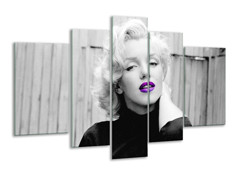 Canvas Schilderij Marilyn Monroe | Grijs, Zwart, Paars | 170x100cm 5Luik