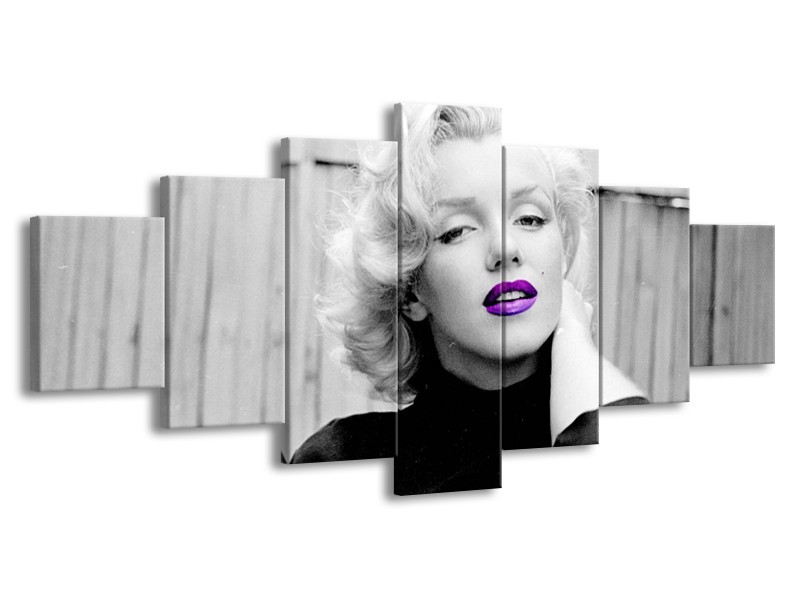 Canvas Schilderij Marilyn Monroe | Grijs, Zwart, Paars | 210x100cm 7Luik