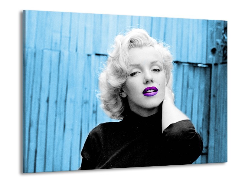 Canvas Schilderij Marilyn Monroe | Blauw, Zwart, Wit | 100x70cm 1Luik