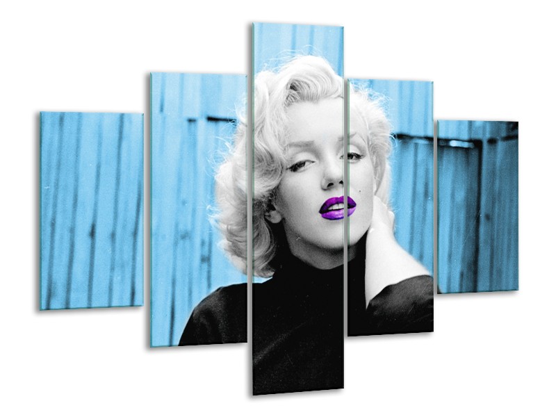 Canvas Schilderij Marilyn Monroe | Blauw, Zwart, Wit | 100x70cm 5Luik