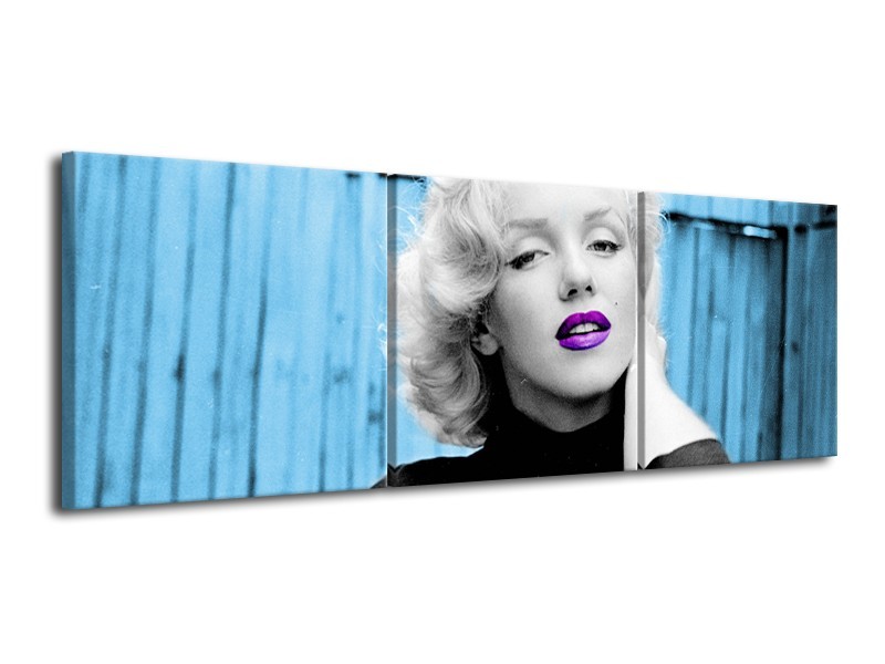 Glasschilderij Marilyn Monroe | Blauw, Zwart, Wit | 120x40cm 3Luik