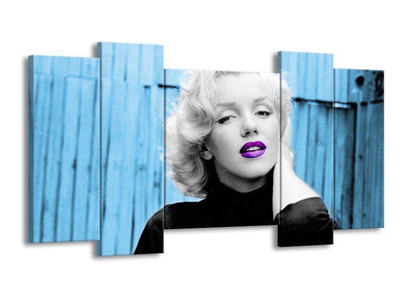 Glasschilderij Marilyn Monroe | Blauw, Zwart, Wit | 120x65cm 5Luik