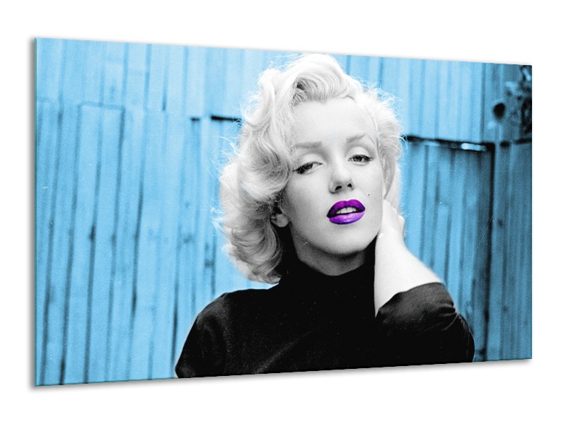 Glasschilderij Marilyn Monroe | Blauw, Zwart, Wit | 120x70cm 1Luik