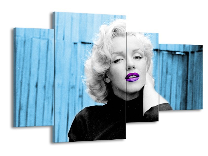 Canvas Schilderij Marilyn Monroe | Blauw, Zwart, Wit | 120x75cm 4Luik