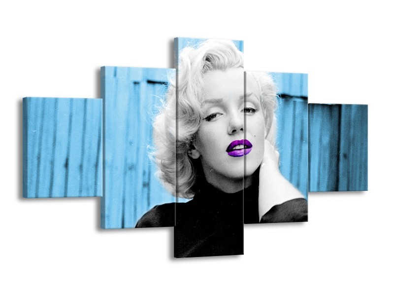 Canvas Schilderij Marilyn Monroe | Blauw, Zwart, Wit | 125x70cm 5Luik