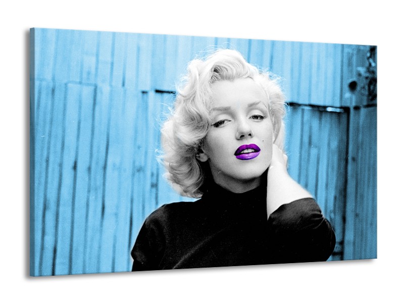 Canvas Schilderij Marilyn Monroe | Blauw, Zwart, Wit | 140x90cm 1Luik