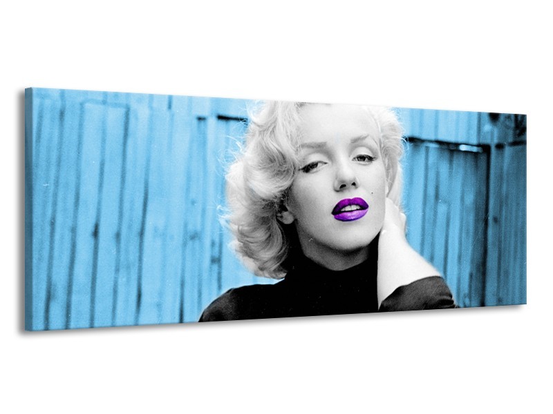 Glasschilderij Marilyn Monroe | Blauw, Zwart, Wit | 145x58cm 1Luik