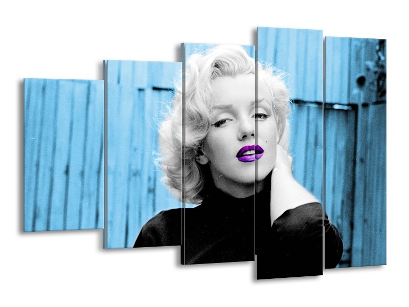 Glasschilderij Marilyn Monroe | Blauw, Zwart, Wit | 150x100cm 5Luik