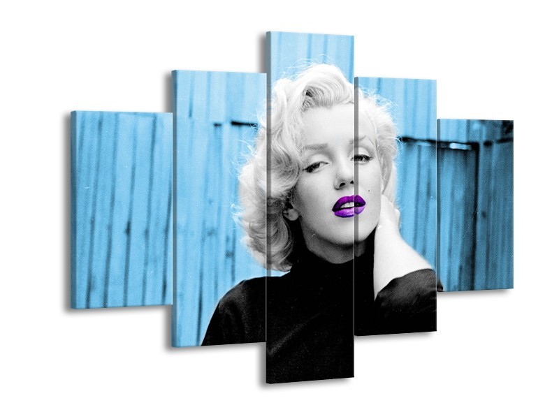 Canvas Schilderij Marilyn Monroe | Blauw, Zwart, Wit | 150x105cm 5Luik
