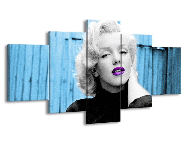 Glasschilderij Marilyn Monroe | Blauw, Zwart, Wit | 150x80cm 5Luik