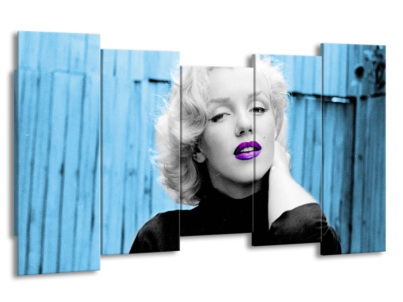 Glasschilderij Marilyn Monroe | Blauw, Zwart, Wit | 150x80cm 5Luik