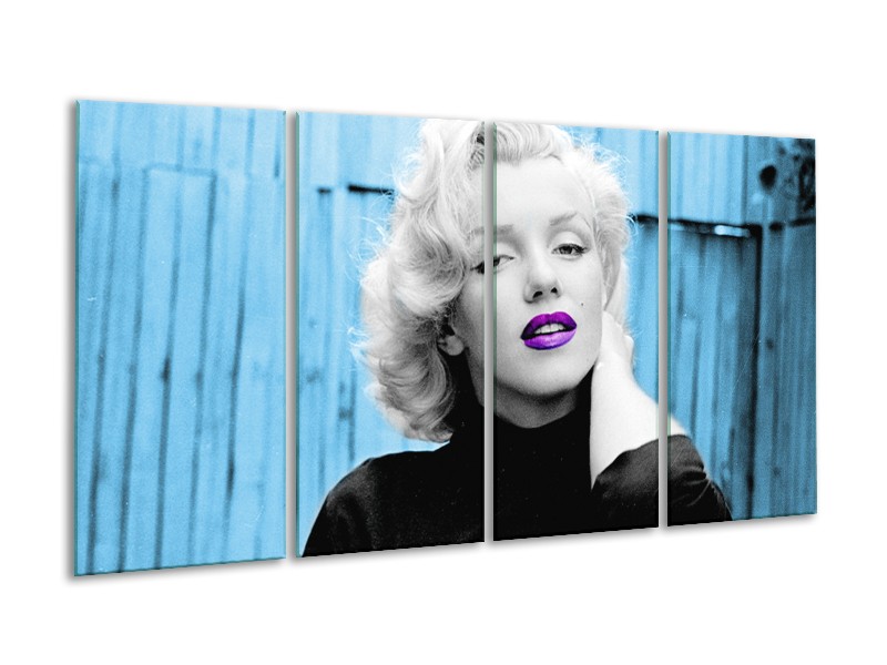 Glasschilderij Marilyn Monroe | Blauw, Zwart, Wit | 160x80cm 4Luik