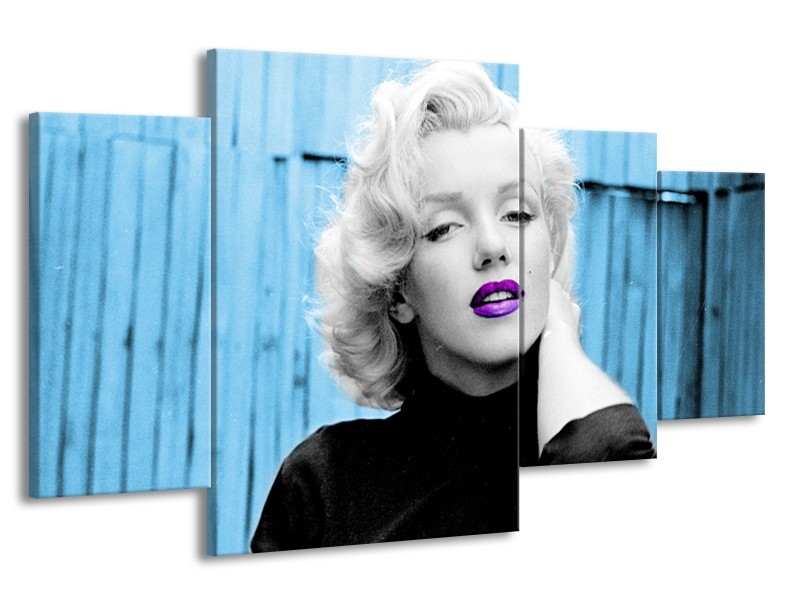 Glasschilderij Marilyn Monroe | Blauw, Zwart, Wit | 160x90cm 4Luik