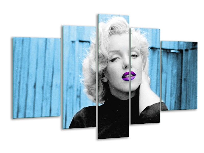 Glasschilderij Marilyn Monroe | Blauw, Zwart, Wit | 170x100cm 5Luik