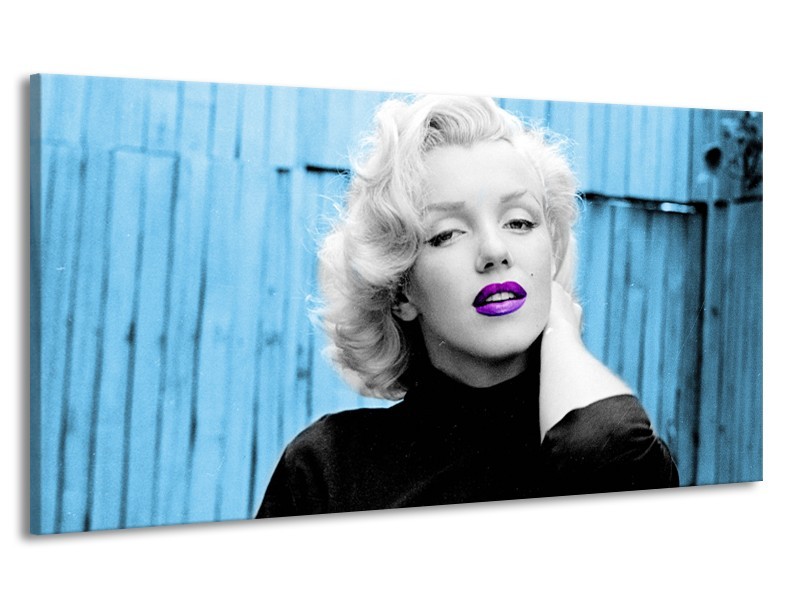 Canvas Schilderij Marilyn Monroe | Blauw, Zwart, Wit | 170x90cm 1Luik