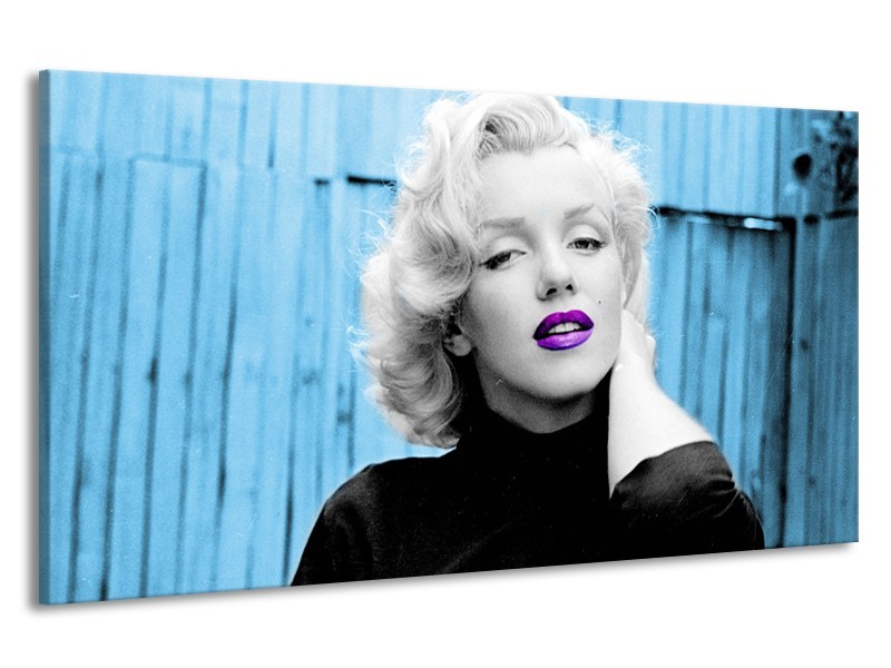 Canvas Schilderij Marilyn Monroe | Blauw, Zwart, Wit | 190x100cm 1Luik