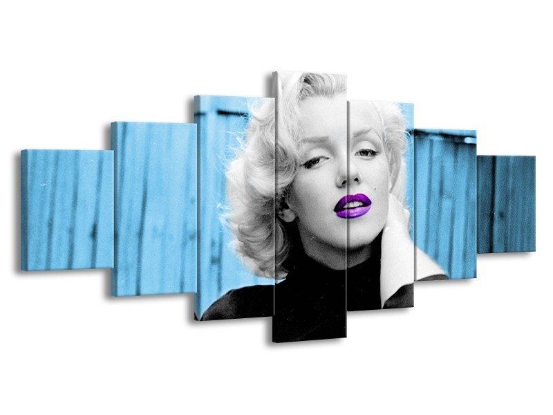 Canvas Schilderij Marilyn Monroe | Blauw, Zwart, Wit | 210x100cm 7Luik